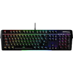 HyperX Alloy MKW100 mehāniskā spēļu tastatūra, dinamisks RGB apgaismojums, iebūvēta atmiņa apgaismojuma profilu glabāšanai, putekļu necaurlaidīgi mehāniski slēdži, matēta alumīnija rāmis