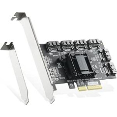 Binardat PCIE X4 uz SATA karte 6 portu 6Gbps SATA 3.0 kontrolieris ar 6 SATA kabeli un zema profila kronšteinu operētājsistēmai Windows 10/11