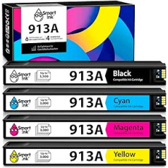 Smart Ink saderīgas printeru kasetnes, kas ir saderīgas ar HP 913A 913 A 4 Multipack (melns, zils, sarkans, dzeltens) ir saderīgs ar PageWide 352dw 352dn 477dw 577dw 452dw 477dn 452dw 477dn 452dw 55dw 520dw