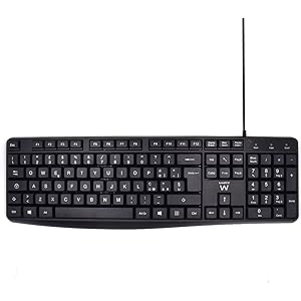 Ewent Wired USB Keyboard Silent Typing Italian QWERTY Layout for PC Notebook with Windows and OS Systems 1.5m Cable Black