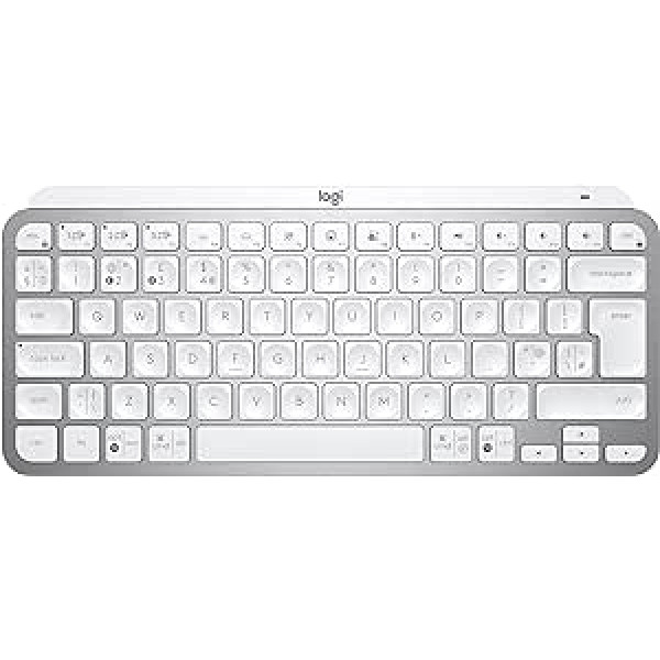 Logitech MX Keys Mini Minimalist bezvadu apgaismota tastatūra, kompakta, Bluetooth, fona apgaismojums, USB-C, savietojams ar Apple MacOS, iOS, Windows, Linux, Android, metālu, gaiši pelēku, QWERTY