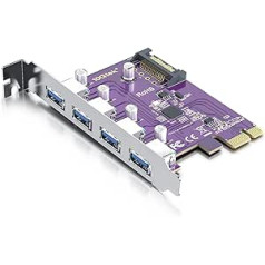 PCIe uz (4) USB 3.0 paplašināšanas karte, PCIe USB pievienošanas karte, iekšējais USB3.0 centrmezgla pārveidotājs galddatora resursdatora kartei, ar 15 kontaktu SATA strāvas savienotāju, atbalsts Windows 10/8/7/XP, Linux