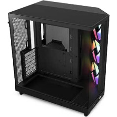 NZXT H6 Flow RGB | CC-H61FB-R1 | Compact Mid-Tower Case with Two Chambers | Includes 3 x 120mm RGB Fans | Glass Panels with Panoramic View | High Performance Airflow Panels | Black