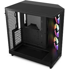 NZXT H6 Flow RGB | CC-H61FB-R1 | Kompaktiškas vidurio bokšto dėklas su dviem kameromis | Apima 3 x 120 mm RGB ventiliatorius | Stiklo plokštės su panoraminiu vaizdu | Didelio našumo oro srauto plokštės | Juoda