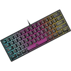 ZIYOU LANG Mini 60% spēļu tastatūra, membrānas spēļu tastatūra ar pusmehāniskiem taustiņiem, kompakti 62 taustiņi, optiskais RGB hroma fona apgaismojums, QWERTY izkārtojums personālajam datoram, klēpjdatoram, Mac, datoram, melns