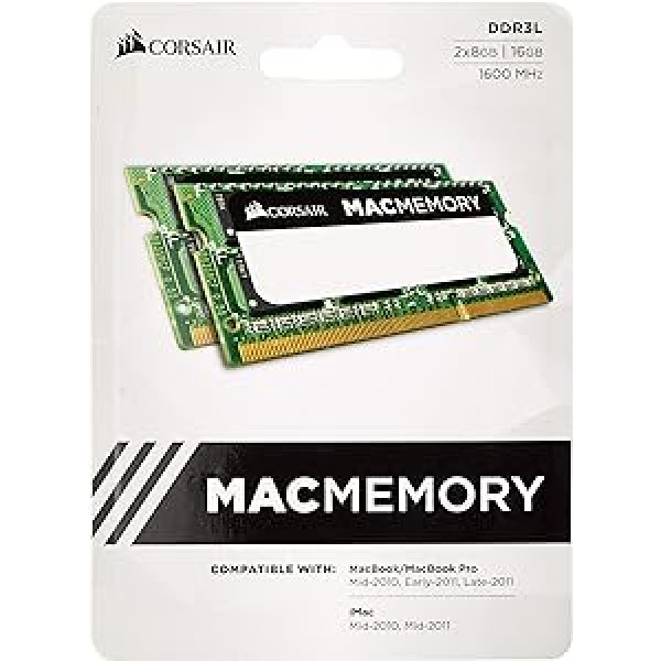 Corsair CMSA16GX3M2A1600C11 SO-DIMM komplekts Apple Mac 16GB (2x8GB) (DDR3L 1600Mhz CL11 1.35V Apple sertificēts)