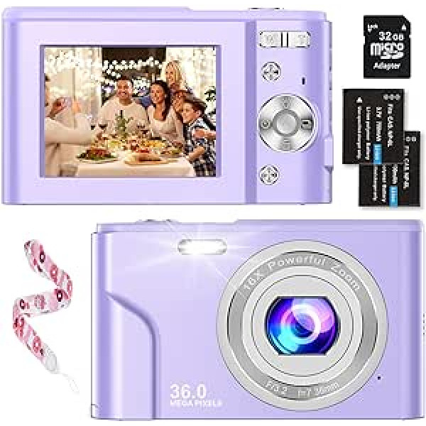 Digitālā kamera 1080P HD 36 megapikseļu videokamera 2,4 collu LCD digitālā kamera Uzlādējama fotokamera ar 16X digitālās tālummaiņas kompakto kameru ar SD karti pieaugušajiem / bērniem / iesācējiem (zils