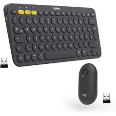 Logitech K380 operētājsistēmai Mac + M350 bezvadu tastatūras peles komplekts — plāns pārnēsājams dizains, klusi klikšķi, ilgs akumulatora darbības laiks, Bluetooth, vienkārša pārslēgšana, saderīga ar Mac, Chrome OS, Windows — graf