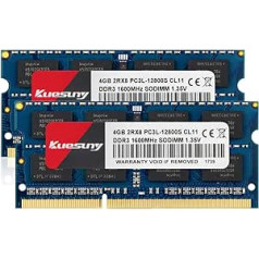 Kuesuny 8GB komplekts (2X4GB) DDR3L/DDR3 1600MHz Sodimm Ram PC3L/PC3 12800S PC3L/PC3 12800 1.35V/1.5V CL11 204 Pin 2RX8 Dual Rank Non-ECC RAM unbuffered