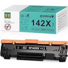 ZIPRINT (ar mikroshēmas W1420X tonera nomaiņu HP 142X W420X W420A tonerim HP Laserjet M110 M110w; vienam HP Laserjet MFP M139 M140 M140W printerim (1 melns)