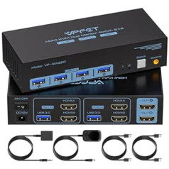 USB 3.0 HDMI KVM slēdzis 2 datori 2 monitori atbalsta 4K @ 60 Hz kopēšanu un paplašinātu displeju, KVM slēdžus 2 datoriem, kas ir divi monitori un 4 USB ierīces