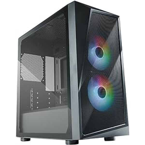 Cooler Master CMP 320 datora korpuss — mini tornis ar 2 x 120 mm ARGB ventilatoriem, Micro ATX, rūdīta stikla sānu paneli, daudzpusīgu dzesēšanu un komponentu atbalstu, barošanas avota vāku, melns