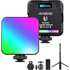 Camera Light RGB, Andoer W64RGB LED Video Light, 2500K-9000K Video Light, Dimmable, 20 Light Effects, Magnetic Back with Table Tripod, Ball Head for DSLR Camcorder, Vlog, Selfie, YouTube