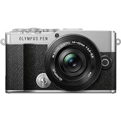 Olympus Pen E-P7 kameras komplekts, 20MP sensors, noliecams HD LCD ekrāns, 4K video, Wi-Fi, krāsu un vienkrāsains profila vadība, sudraba krāsā, iekļauts M.Zuiko Digital ED 14-42mm EZ, melns