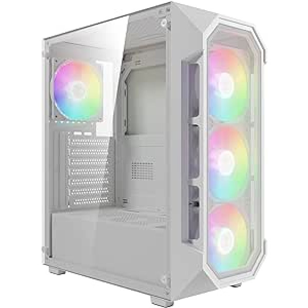 GAMDIAS AURA GC1 Elite WH augstas gaisa plūsmas rūdīta stikla vidēja torņa ATX korpuss - četri iekļauti 120 mm RGB ventilatori - der 6 x 120 mm ventilatoriem - uzstādīšanas sānu logs bez instrumentiem -