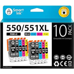 „Smart Ink“ suderinamos spausdintuvo kasetės, skirtos pakeisti „Canon PGI 550XL 550 XL CLI 551XL 551“ (2PGBK ir 2BK/C/M/Y 10 daugiapakopis), skirtos „Canon PIXMA iX6850 MG5650 MG5650 MX725 MG5790 MX725 MX725MG5MGi5MG5MGi