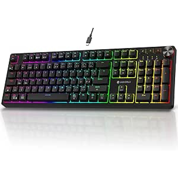 KOORUI Gaming Keyboard, Mechanical Keyboard German Layout QWERTZ 104 Keys 26 RGB Backlit Wired Gaming Keyboard for Windows MacOS Linux Red Switch