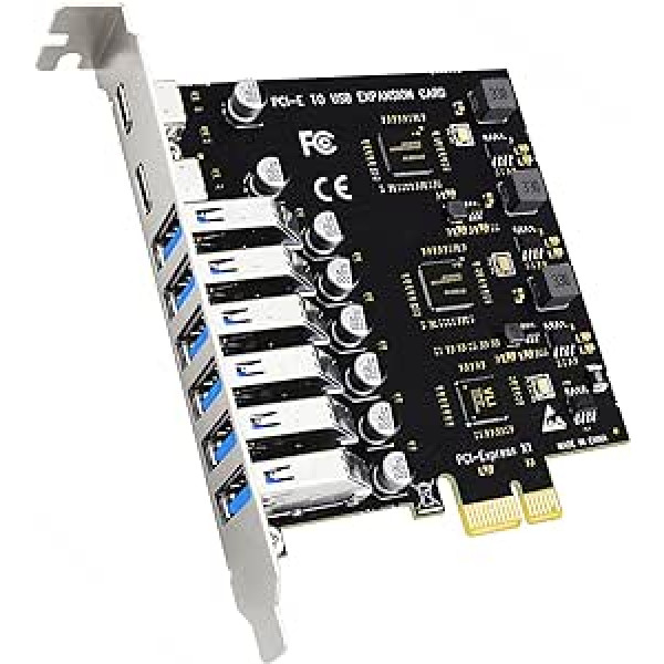 GLOTRENDS U6A2C 6 portu USB-A + 2 portu USB-C 3.0 5Gbps PCI-Express USB adaptera karte, saderīga ar Windows un Linux (neatbalsta Mac OS)