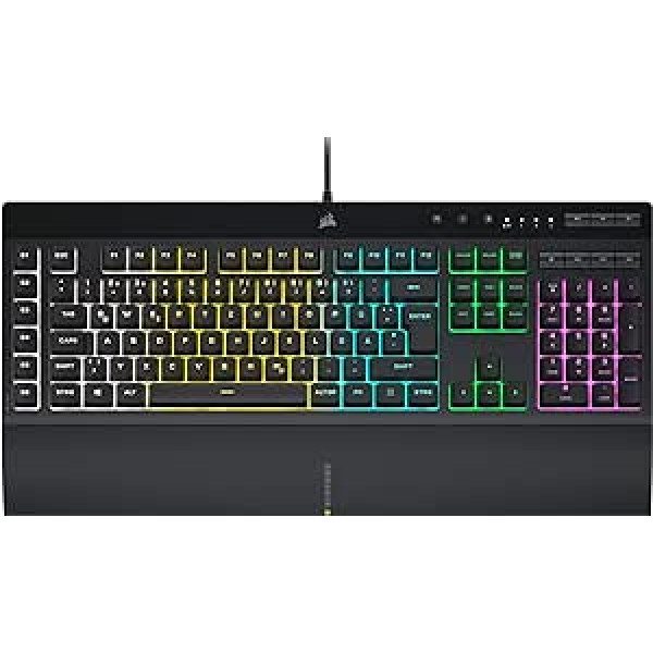 CORSAIR K55 RGB PRO vadu membrānas spēļu tastatūra (dinamisks RGB fona apgaismojums, 6 makro taustiņi ar Elgato programmatūras integrāciju, IP42 aizsardzība pret putekļiem un šļakatām), QWERTZ, melna.