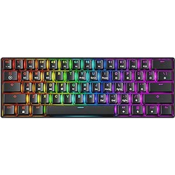 GK61 Hot-Swap Mechanical Gaming Keyboard - 61 Keys Multicoloured RGB LED Backlight for PC/Mac Players (Gateron Optical Red, Black)