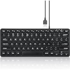 Perixx PERIBOARD-432 Mini USB tastatūra ar vadu — X tipa šķērveida taustiņi — lielizdrukas taustiņi — ASV angļu QWERTY