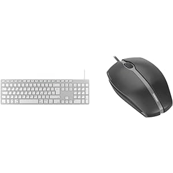 KeySonic vadu tastatūra Apple Mac datoram, USB-C un USB & Cherry GENTIX optiskā pele ar vadu, vadu pele ar 3 pogām un augstas izšķirtspējas optiskais 1000 DPI sensors, melns