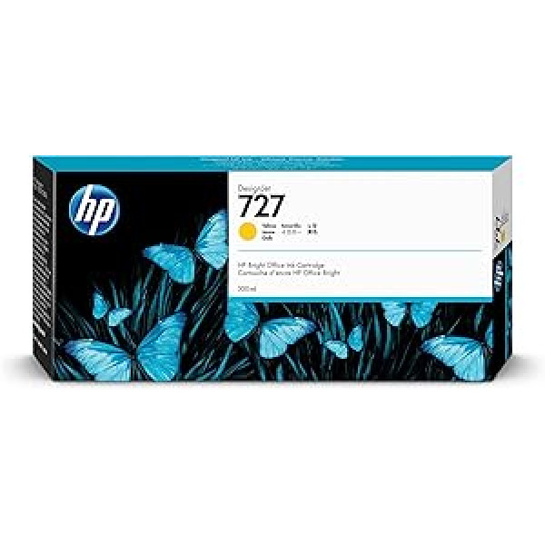 HP 727 Gelb 300 ml oriģinālais HP DesignJet Druckerpatrone (F9J78A) ar hoher Kapazität, HP Tinte für Großformatdrucker der Serien HP DesignJet T2500, T1500 & T900 sowie den HP 727 DesignJet Druckkopf