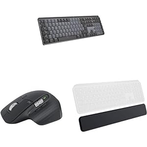 Logitech MX mehāniskā bezvadu apgaismota veiktspējas tastatūra un MX Master 3S — bezvadu veiktspējas pele ar īpaši ātru ritināšanu un MX plaukstu balstu