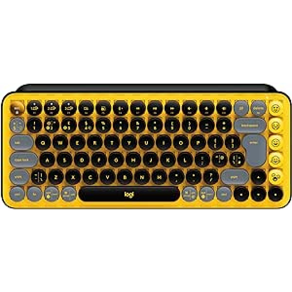 Logitech POP Keys Mechanical Wireless Keyboard with Customizable Emoji Keys, Spanish QWERTY Layout - Yellow/Black