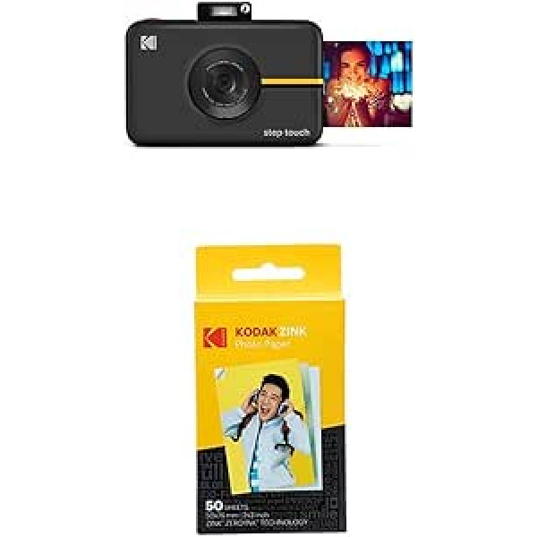 KODAK Step Touch | 13 MP digitālā kamera un tūlītējs printeris ar 3,5 collu LCD skārienekrāna displeju, 1080p HD video, 10x optiskā tālummaiņa, melns + Kodak cinka fotopapīrs, 50 x 76 mm, tūlītēja filma (50 gab. iepakojumā)