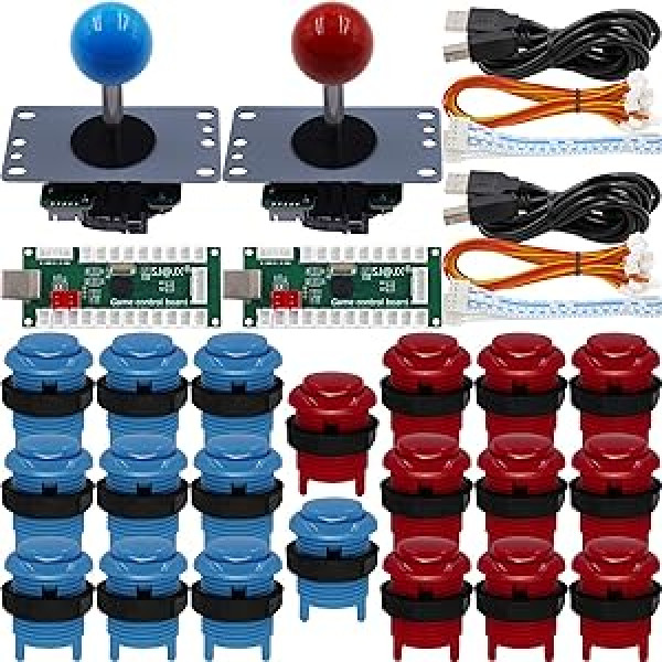 SJ@JX Arkādes spēles 2 atskaņotāju kontrolieris DIY komplekts mikroslēdža poga 4 un 8 virzienu kursorsvira Zero Delay USB kodētājs Fighting Stick rokturi konsole datoram MAME Raspberry Pi Retropie