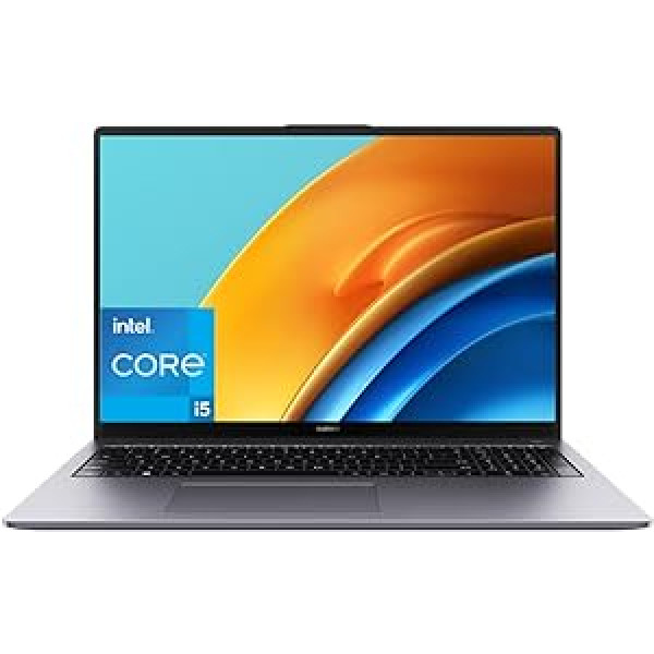 HUAWEI MateBook D16 | 16 colių viso vaizdo ekranas | Intel Core i5-12450H | 16 GB RAM | 512GB SSD | Windows 11 | QWERTZ | Plonas metalinis korpusas | Pirštų atspaudų jutiklis | Skaičių klaviatūra | TÜV Rheinland Low Blue Light