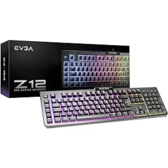 EVGA Z12 RGB žaidimų klaviatūra, RGB apšviestas LED, 5 programuojami makro klavišai, tam skirti medijos klavišai, atsparus vandeniui, 834-W0-12DE-K2, šviesiai pilkas