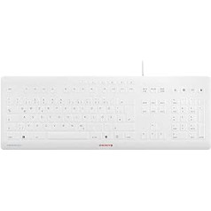 CHERRY Stream Protect vadu tastatūra ar noņemamu silikona tastatūras vāciņu, vācu izkārtojums (QWERTZ), plakans dizains, dezinficējams, balts/pelēks