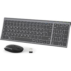 iClever GK03 2,4 G bezvadu tastatūras peles komplekts, plānā alumīnija bezvadu tastatūras QWERTZ izkārtojums (vācu valodā), datoram/galddatoram/personālajam datoram/klēpjdatoram/virsmai/Windows 10/8/7/Vista/XP (2,4 GHz, USB)