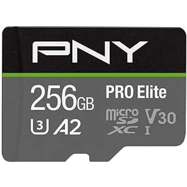 PNY PRO Elite 256GB microSDXC Memory Card + SD Adapter Class 10 UHS-I, U3, A2, V30 for 4K Video, Read Speed up to 100MB/s