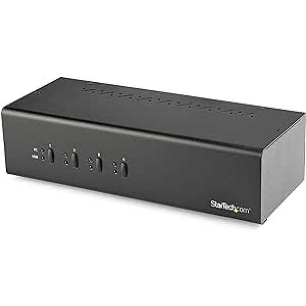 StarTech.com 4 portu DVI KVM slēdzis ar USB 3.0 centrmezglu — divu monitoru KVM Umschalter — TAA konforma — 1920 x 1200 digitālais slēdzis