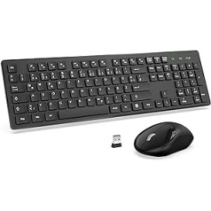 Belaidė klaviatūra ir pelė, 2,4 GHz USB belaidė klaviatūra su pele, 12 funkcinių klavišų ir jautri, 1600DIP ergonomiška pelė, skirta „Windows“ / kompiuteriui / nešiojamam kompiuteriui, vokiškas išdėstymas QWERTZ, juodas
