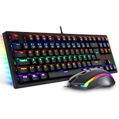 Redragon S113 mechaninės žaidimų klaviatūros pelės rinkinys vaivorykštė, apšviesta rudais jungikliais ir RGB pelė 4200 DPI, skirta asmeniniam kompiuteriui - DE QWERTZ