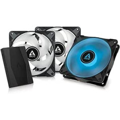 ARCTIC P12 PWM PST RGB (3 pieces, including controller) - PC fan, 120 mm PWM PST case fan optimised for static pressure, case fan, semi-passive: 200-2000 rpm, 12 V 4 pin RGB LED, black