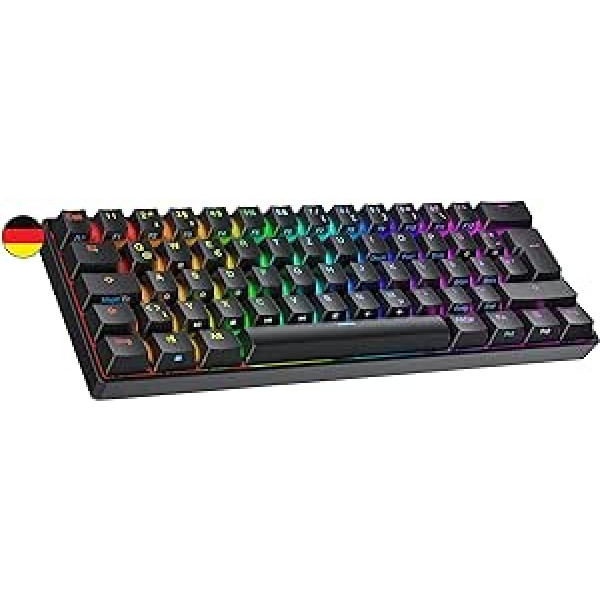 Reitinguota N60 Nova Mechanical 60 procentų klaviatūra, Hotswap žaidimų klaviatūra, 62 programuojami klavišai su RGB apšvietimu, PC / Mac Gamer, ISO DE QWERTZ (juoda, Gateron Brown)