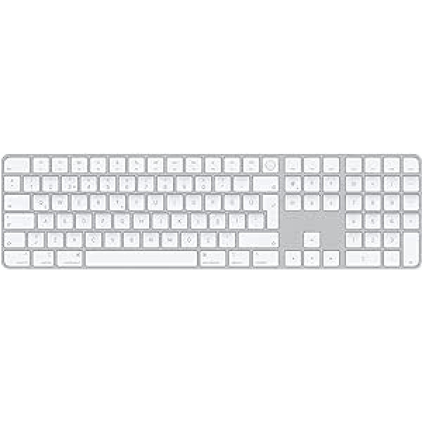 Apple Magic tastatūra ar Touch ID un ciparu tastatūru: Bluetooth atkārtoti uzlādējama, saderīga ar Mac datoru mikroshēmu; Turkish-Q, White Keys