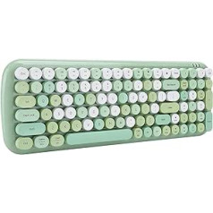 Fockety Wireless Keyboard, 5.1 Typewriter Style Keyboard, 84 Keys, Cute Colourful Retro Round Keycaps, Energy Saving MultiDevice Full Size Keyboard for PC