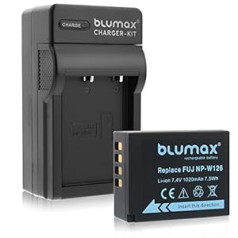 Blumax akumulators priekš Fujifilm NP-W126 1020 mAh + lādētājs priekš NP-W126 | Piemērots Fujifilm X-T1-X-T10-X-Pro1-X-E1-X-E2-X-M1-X-A1-X-A2-X-Pro2-X-ES2-X-A3-FinePix HS50EXR