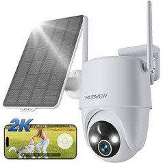 MUBVIEW 2K āra saules novērošanas kamera, 360° WiFi kamera ārpus telpām, krāsaina nakts redzamība, PIR kustības sensors, 2,4 GHz WiFi, 2 virzienu audio, IP65 ūdensizturīgs