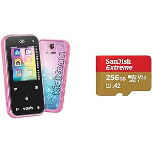 VTech KidiZoom Snap Touch pink – Kinderkamera im Smartphone-Format mit Touchscreen & SanDisk Extreme microSDXC UHS-I Speicherkarte 256 GB + Adapter