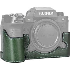 Fuji XH2S/X-H2S futrālis, MUZIRI KINOKOO ādas apakšdaļa, saderīga ar Fujifilm XH2S/X-H2S kameras puskorpusa aizsargmaciņu, dabīgā āda zaļš, kosmētikas maciņš