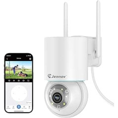 Jennov 5MP āra WiFi novērošanas kamera, 2,4/5GHz divjoslu WiFi IP kamera ārā ar 360° skatu, PIR cilvēka noteikšana, automātiska izsekošana, 24/7 ierakstīšana, divvirzienu audio, krāsu nakts redzamība