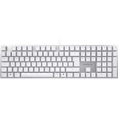 CHERRY KC 200 MX mehāniskā biroja tastatūra, vācu izkārtojums (QWERTZ), elegants dizains ar anodētu metāla plāksni, vadu, MX2A klusi sarkani slēdži, balts/sudrabs