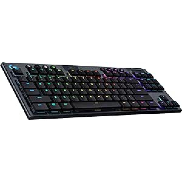 Logitech G915 LIGHT SPEED TKL bezvadu mehāniskā spēļu tastatūra bez ciparu tastatūras, taustāms GL-pogas slēdzis ar zema profila US QWERTY izkārtojumu, oglekļa